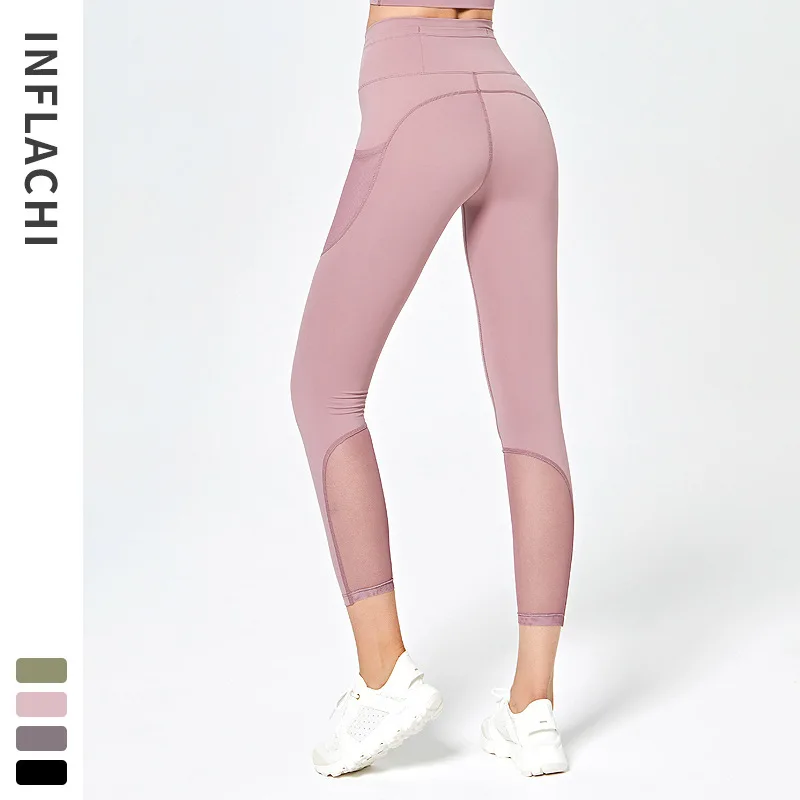 

Sport Women Yoga Pant Ladies Peach Push Up High Waist Tight Stretch Mesh Pocket Sports Leggings Gym Workout Trousers for Girl