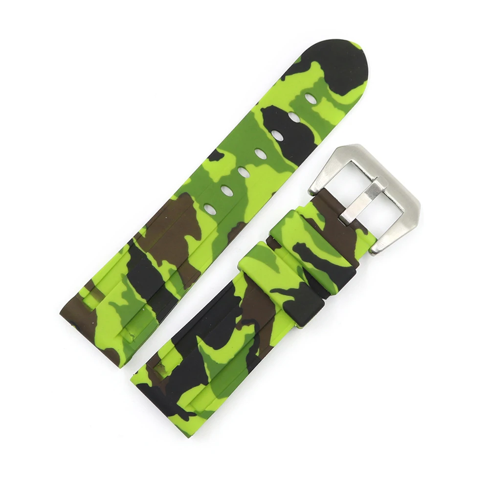 CARLYWET 22 24mm Camo Brown Light Green Black Waterproof Silicone Rubber Replacement Watch Band Strap Loops For Panerai Luminor