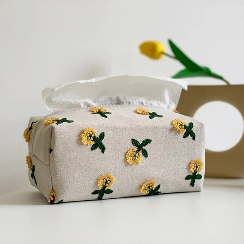 

Japanese Small Flower Tissue Box Light Luxury Carton Living Room Dining Room Decoration Napkin Cover Lovely Cloth Cover