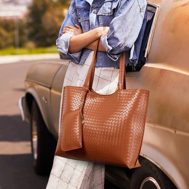 

Fashion Casual Ladies Handbag Shoulder Travel PU Large Capacity Underarm Tote Bucket Composite Bag