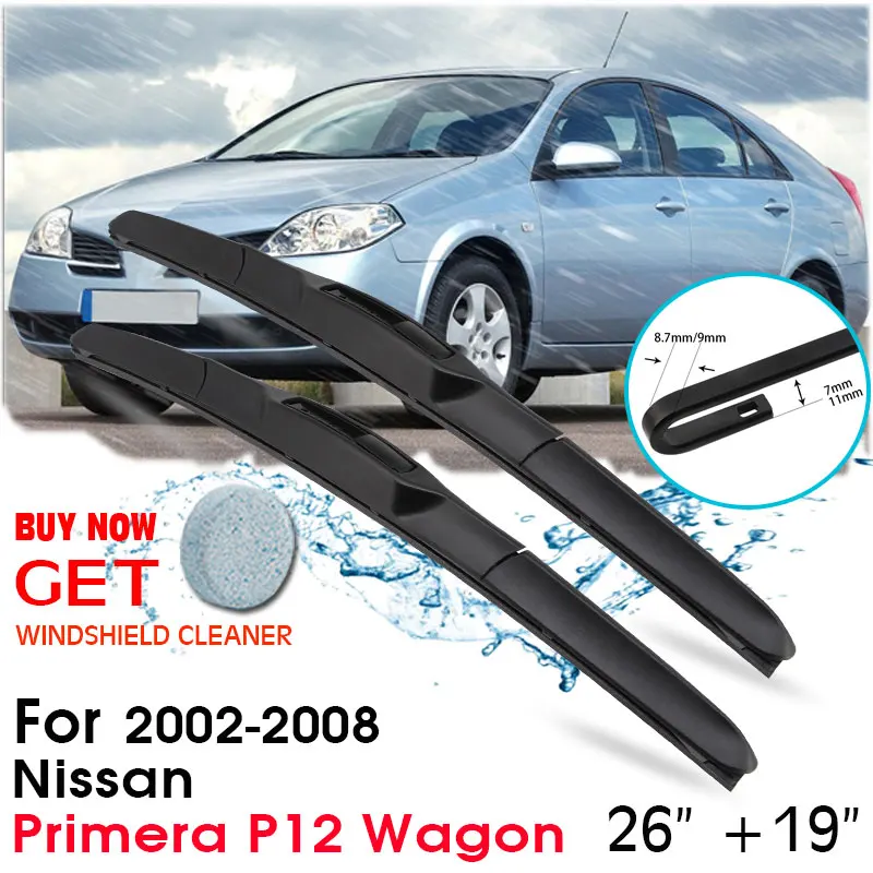 

Car Wiper Blade Front Window Windshield Rubber Silicon Refill Wipers For Nissan Primera P12 Wagon C12 2012-2018 LHD/RHD 26"+19"