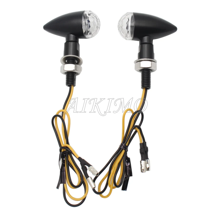 1pair 10mm Bolt Motorcycle Black Metal Blinker Lens Turn Signal Indicator Lighting Amber Light 12V LED Universal Fit |