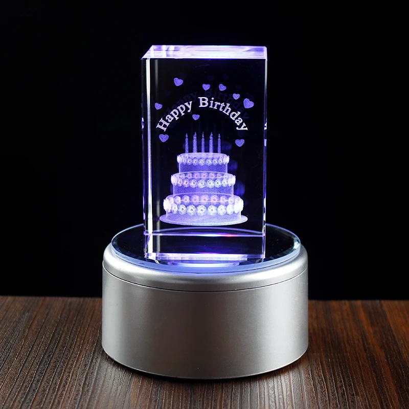 Cool Birthday Gifts Amazing 3D Cake Lser inside Crystal block with LED Light base Home Decoration Status | Дом и сад