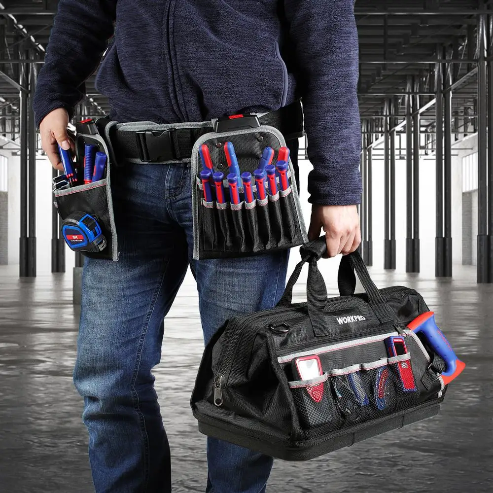 

WORKPRO 18" Tool Bags Belt Tool Pouch 1680D Close-top Wide-Mouth Storage Bag Waterproof Bags Large Capacity Bags