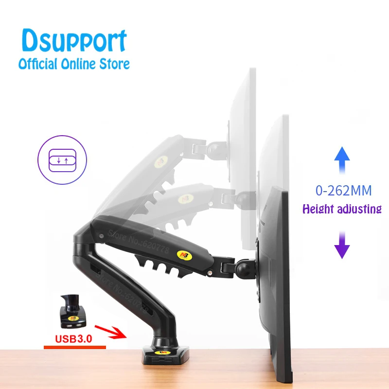 DS-F80N- 2xUSB3.0 Новинка NB F80+ 2XUSB3. 0 настольная газовая пружина 17-2" ЖК-светодиодный держатель для монитора кронштейн полный движения Дисплей Стенд загрузка 2-9 кг - Цвет: DS-F80N- 2xUSB3.0