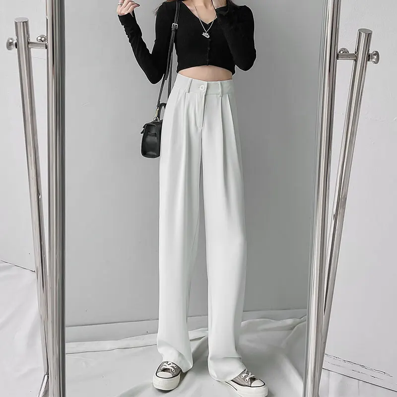 Брюки женские с широкими штанинами свободные прямые шелковые Костюмные штаны