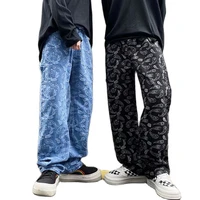 bandana embroidered mens baggy jeans oversize pants paisley wide leg denim trousers hiphop pant 2022 spring autumn brand trendy