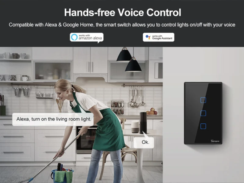 

Sonoff T1 T2 T3 Work with Google Home Alexa US Smart Home WiFi RF Remote Control Wall Light Switch Panel Wall Touch Light Switch