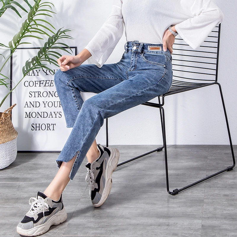 

Straight-leg jeans women's high waist slimming 2021 new spring and autumn summer light-colored loose nine-point casual pants 3XL