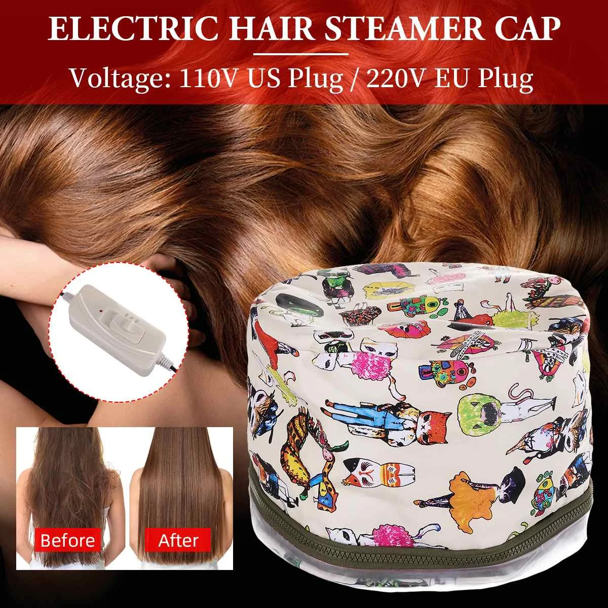 

Leather Electric Hair Cap Hat Salon Spa Steamer Hair Thermal Treatment Nourishing Hair Mask Baking Oil Cap Hair Dryers Portable