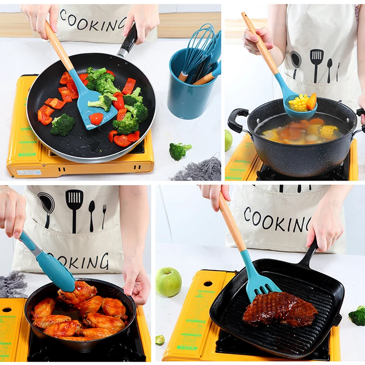 

Silicone Kitchenware Cooking Utensils Set Heat Resistant Kitchen Non-Stick Cooking Utensils Baking Tools With Storage Box Tools