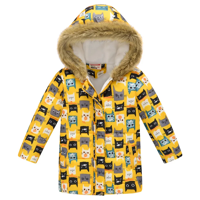 Высококачественная зимняя куртка для мальчиков; теплое хлопковое пальто для девочек; детская куртка с героями мультфильмов; Верхняя одежда для мальчиков на молнии с капюшоном; детская одежда