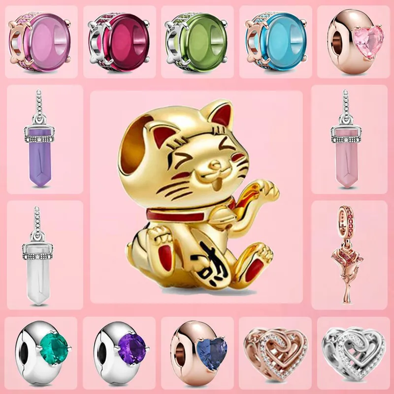 

2021 New Product Pan 925 Silver Icicle Lucky Fortune Cat Beading Suitable For Women's Valentine's Day Jewelry