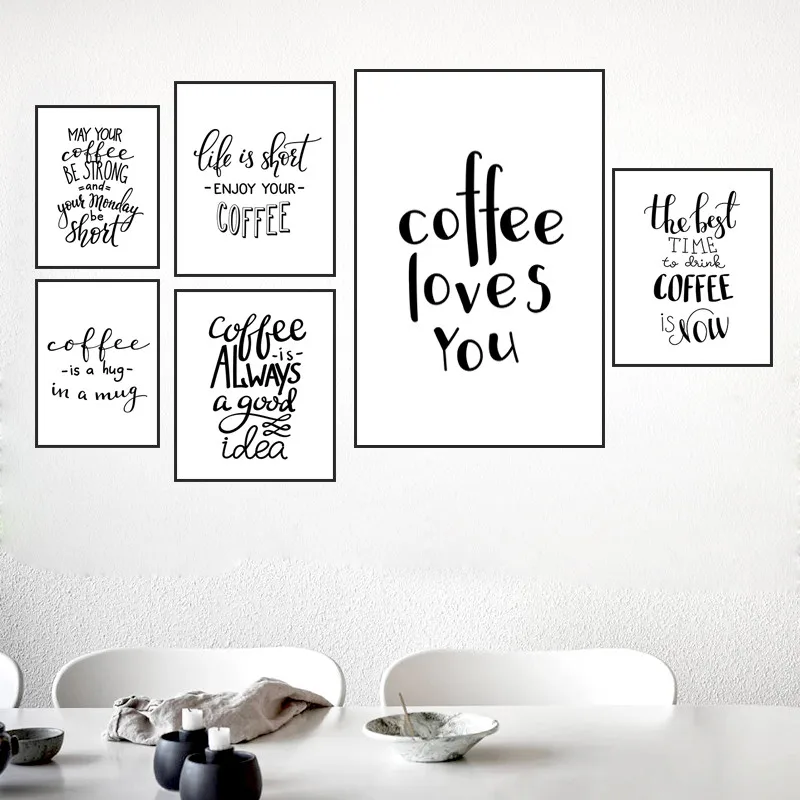 

Black White Cafe Restaurant Wall Picture Canvas Painting Classic Coffee Quote Art Print Poster Home Decor For Living Room HD3052