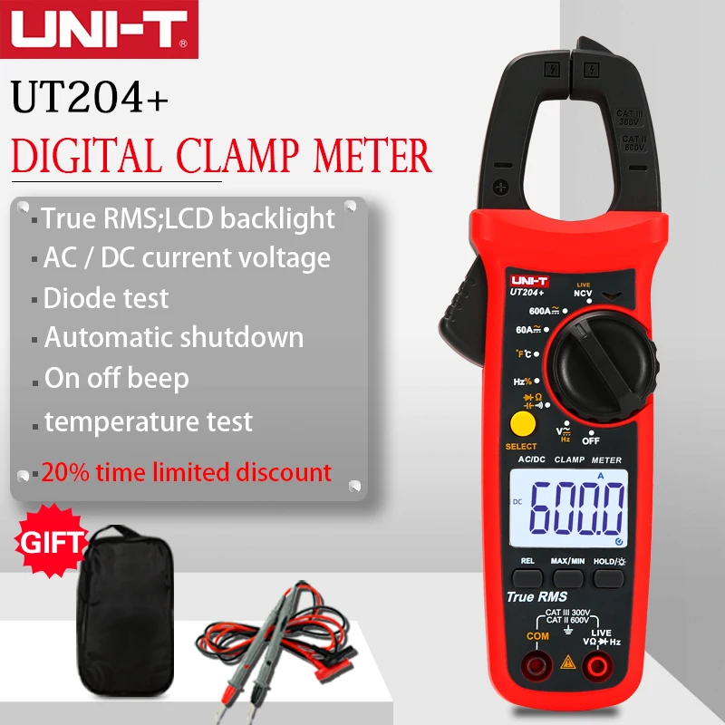 

UNI T UNI-T UT202A+ UT204+ Digital AC DC Current Clamp Meter Multimeter True RMS 400-600A Auto Range Voltmeter Resistance Test