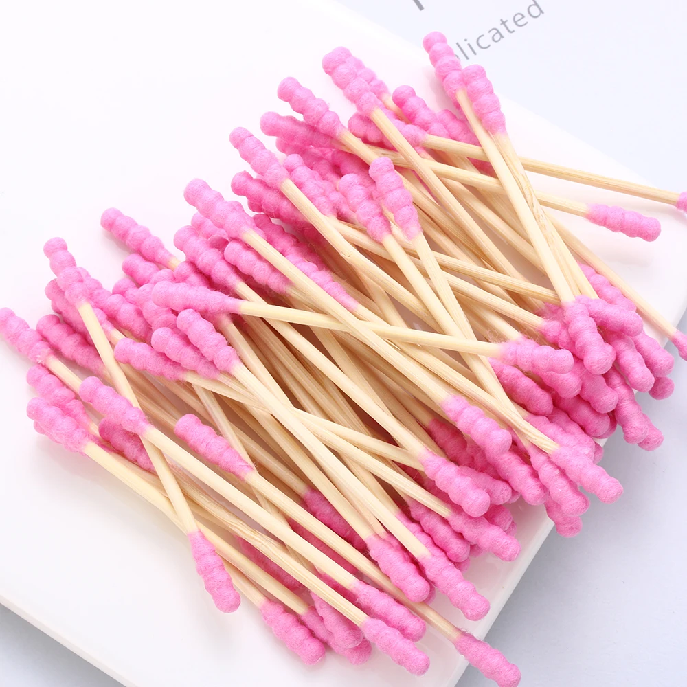 200 шт 4 цвета бамбуковые ватные палочки деревянные мягкие тампоны для чистки ушей