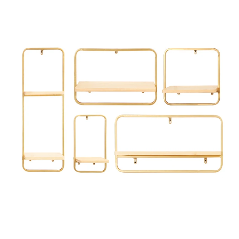 

Настенная полка, золотая, из кованого железа, настенная книжная полка, декоративный фон, настенный стеллаж для хранения в горшке, витрина дл...