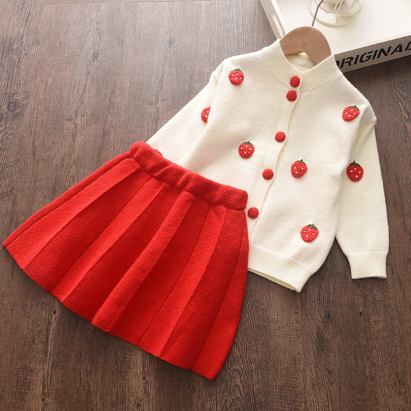 

ZWY539 Girls Clothing Sets Winter Children Clothes Knited Sweater Tops and Skirt Suit Casual Kids Outfits for Girls Costume