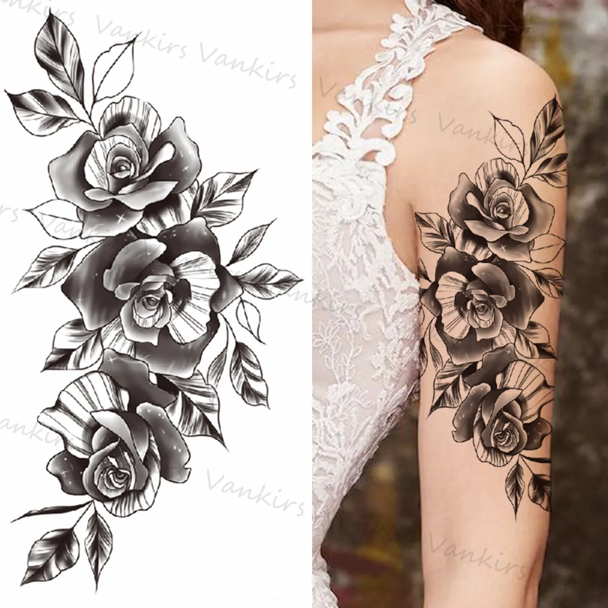 Временные татуировки большого размера с цветами розами для женщин девушек