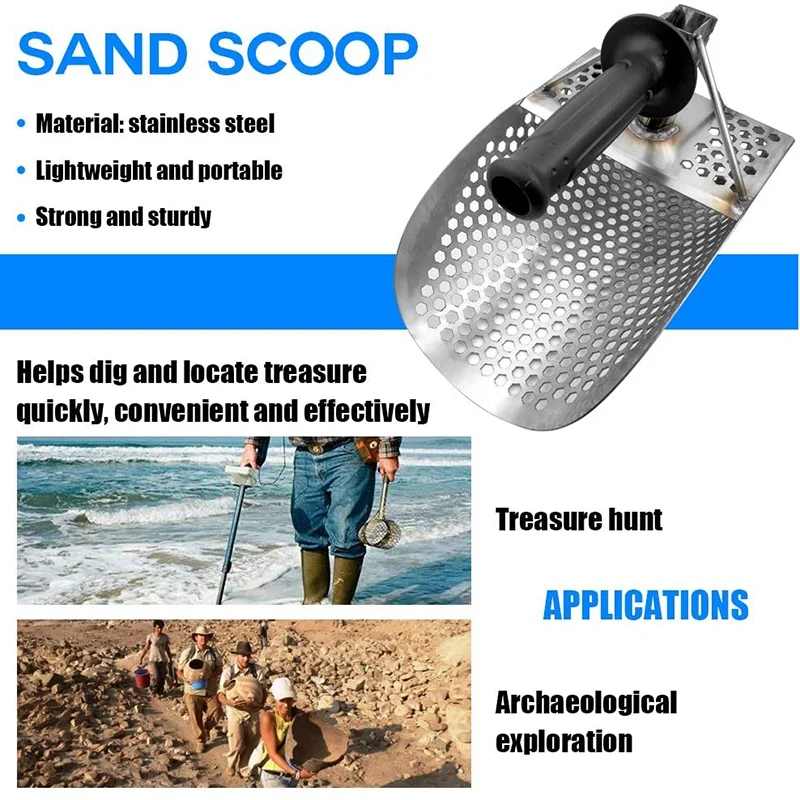 

Beach Sand Scoop, Beach Sand Scoop with Handle Metal Detecting Tool Stainless Steel Detector Fast Sifting Metal Detector