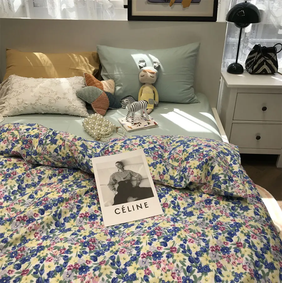 

Colorful yellow blue red pastiral flower bedding set,cotton twin full queen King home textile bed sheet pillow case quilt cover