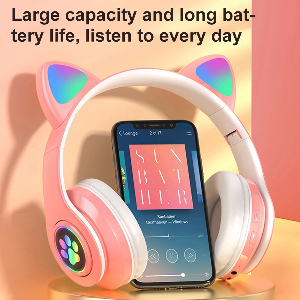 

RGB Gaming Stereo Headphones Pink Headset Women Men Cat Ear Wireless Earphone With Mic noise reduction For PS4/Xbox one Girl Boy