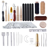 jiwuo 59pcs hand sewing stitching punch carving work saddle grooving edge trencher stamp handmade leather craft tools kit