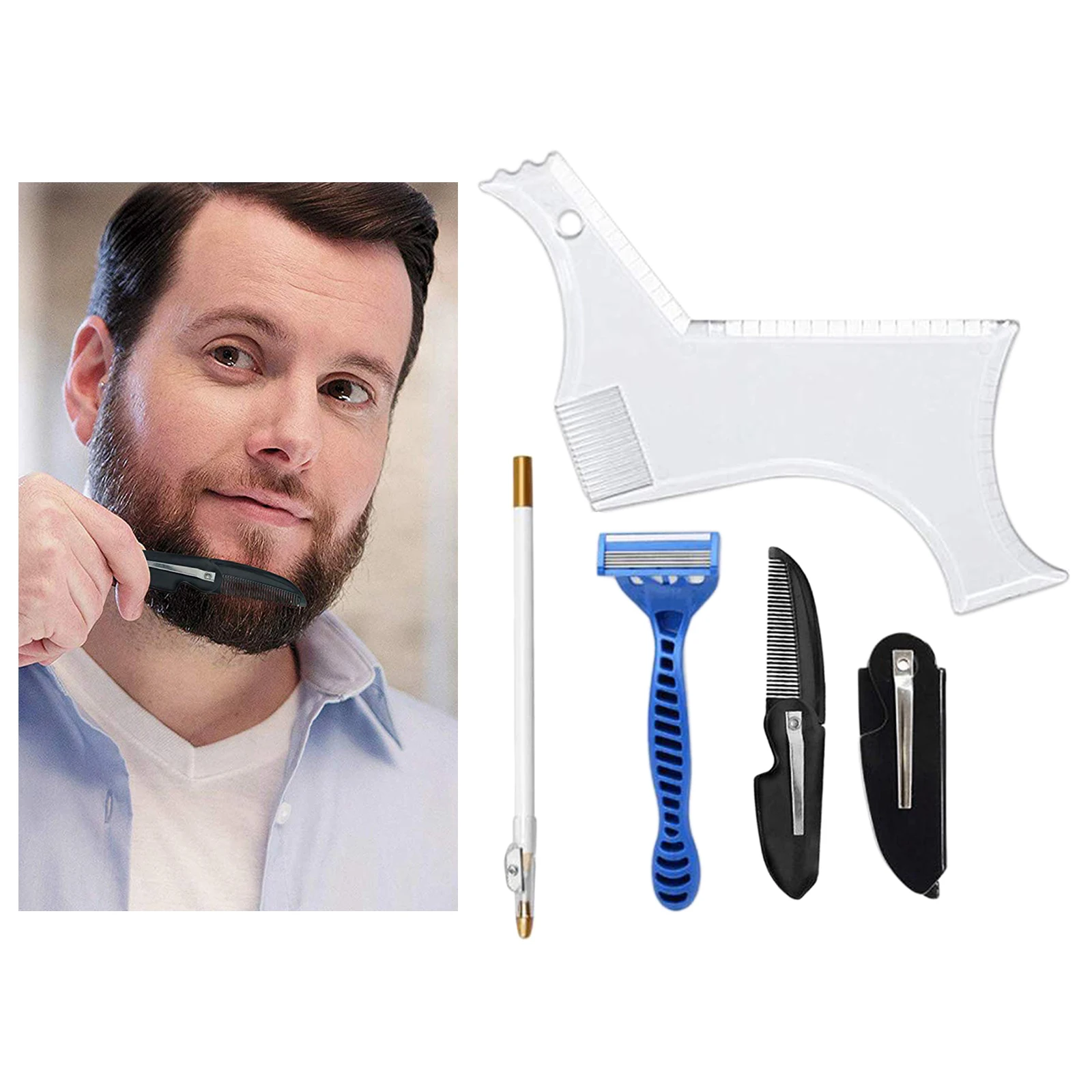

Portable 5 in 1 Beard Shaping Tool Template Comb Guide Set Folding Comb