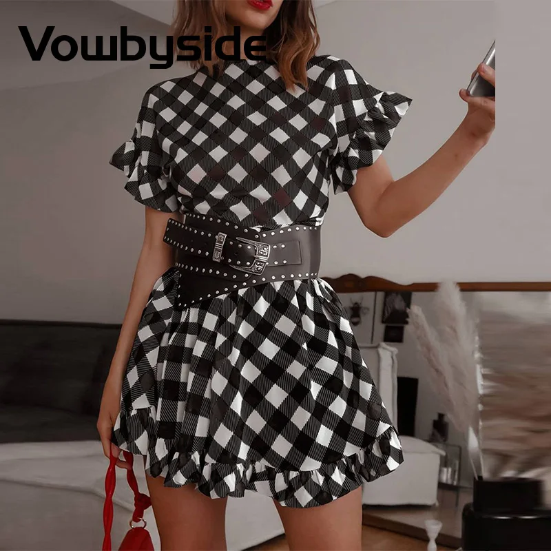 

Повседневное платье с коротким рукавом и принтом в клетку