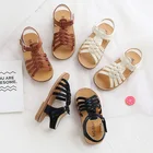 Детские сандалии в римском стиле, для мальчиков и девочек, черные, белые, коричневые, винтажные, летняя пляжная обувь для студентов, E03054, 2021