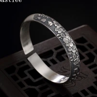 bastiee 999 sterling silver bangle 100%e2%84%85 solid silver plum blossom flower miao sterling bracelet for women vintage hmong jewelry