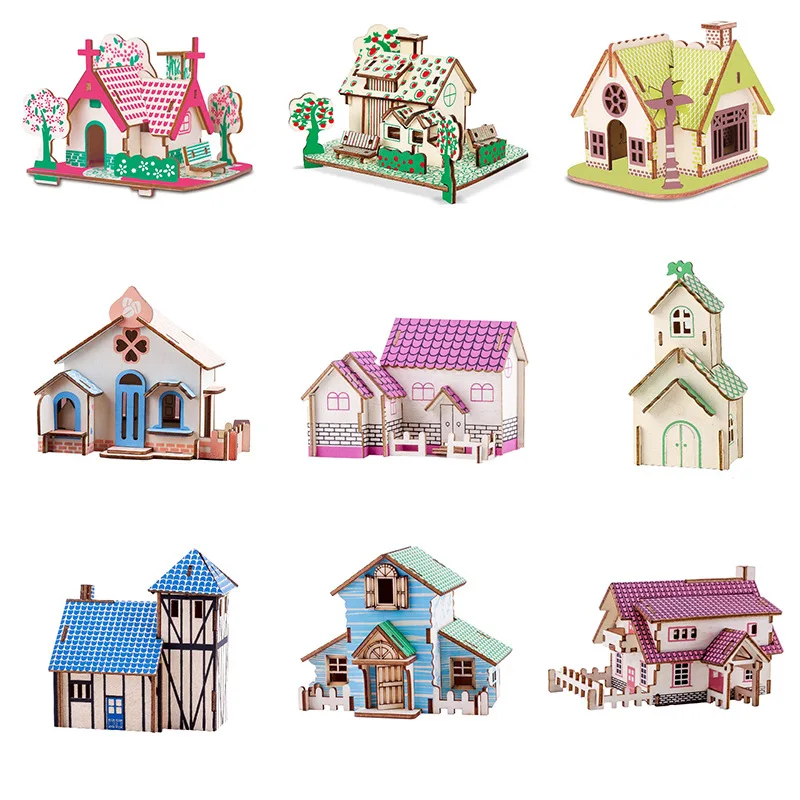 

FEOOE Wooden Building 3d Small House Beauty House Jigsaw Puzzle Laser Version Children's Early Education Educational Toys LAZ