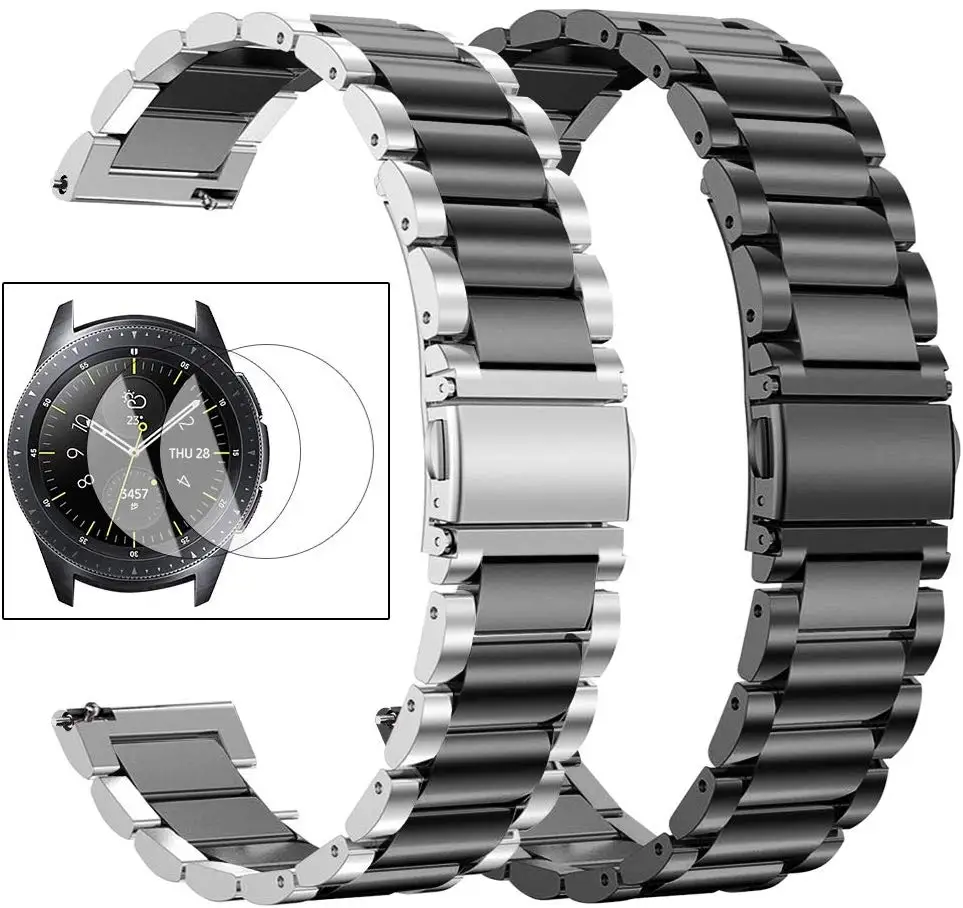 22 мм Универсальная Миланская петля для samsung gear S3 Classic/S3 Frontier/galaxy watch 46 мм регулируемый ремешок из нержавеющей стали - Цвет ремешка: silver black-black