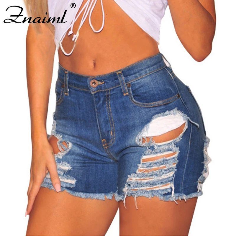 

Znaiml Summer Denim Shorts For Women Sexy Mini Shorts Ladies Ripped Holes Hollow Out Hight Waist Shorts Streetwear Jean Femme