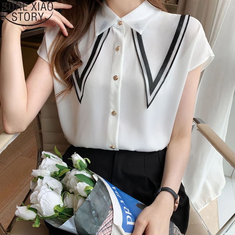 

Women Short Sleeve Chiffon Blouse 2022 New Summer Tops Turn Down Collar Loose Button Up Shirts Thin Clothes Blusas Mujer 15508