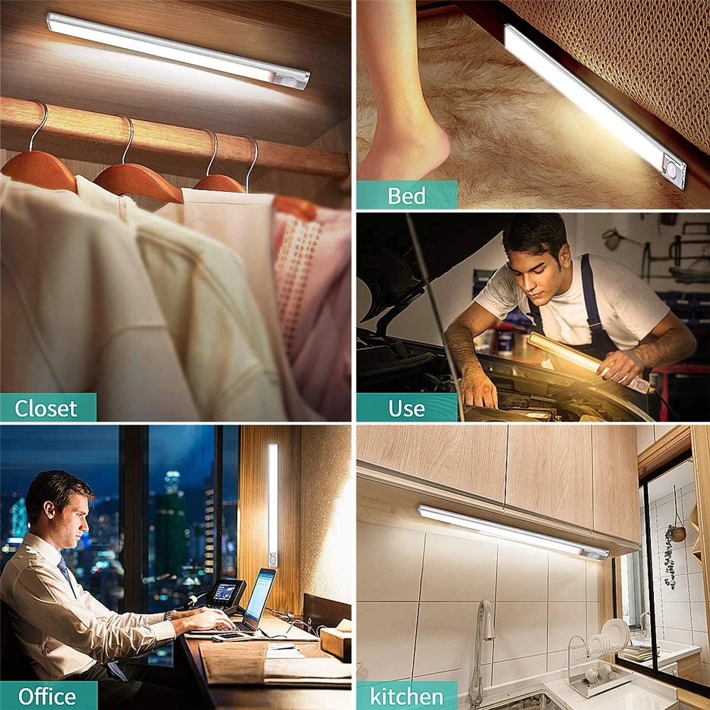 160 led motion sensor closet light usb rechargeable under cabinet lights wireless night lamp for kitchen wardrobe cupboard light free global shipping