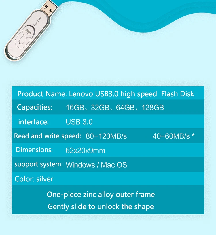 Высокоскоростная Флешка lenovo USB3.0 16 ГБ 32 ГБ 64 Гб 128 ГБ портативный USB флэш-накопитель