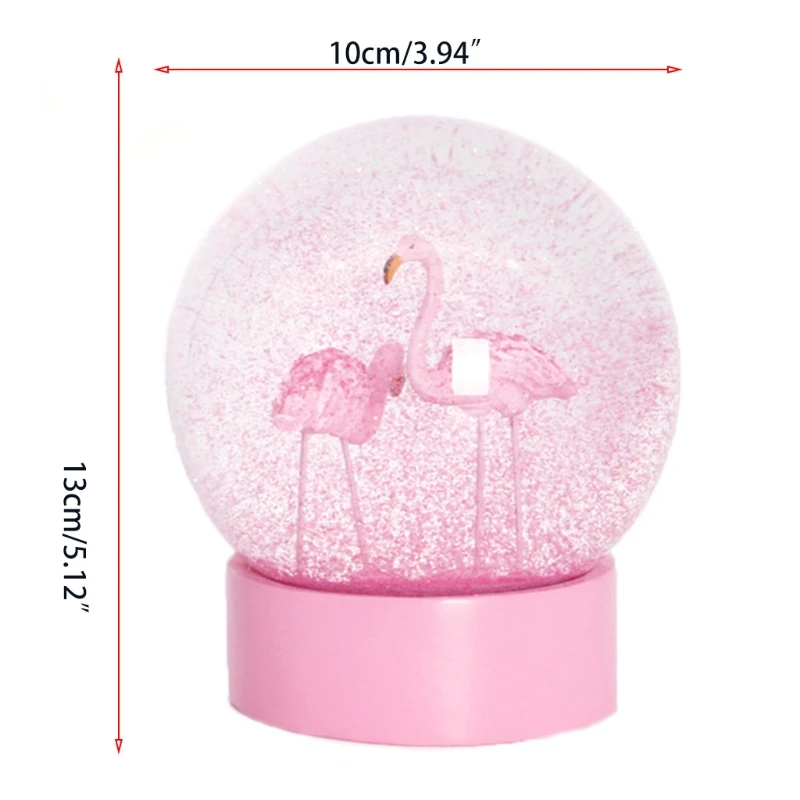 

G2AA Flamingo Glitter Clear Glass Snow Globe Crystal Ball with Pink Base Women Gifts