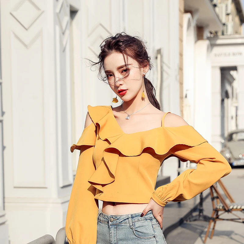 Женская Асимметричная блузка модные блузки с открытыми плечами офисные рубашки