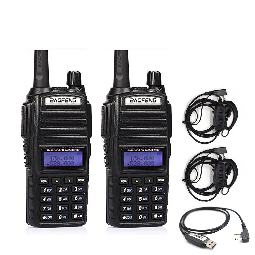 with Cable 2 шт. Baofeng UV82 8 Вт Мощный двухдиапазонный двойной дисплей двойной режим ожидания 136-174 и 400-520 МГц 2800 мАч батарея двухстороннее радио UV-82-8W - Цвет: with Cable