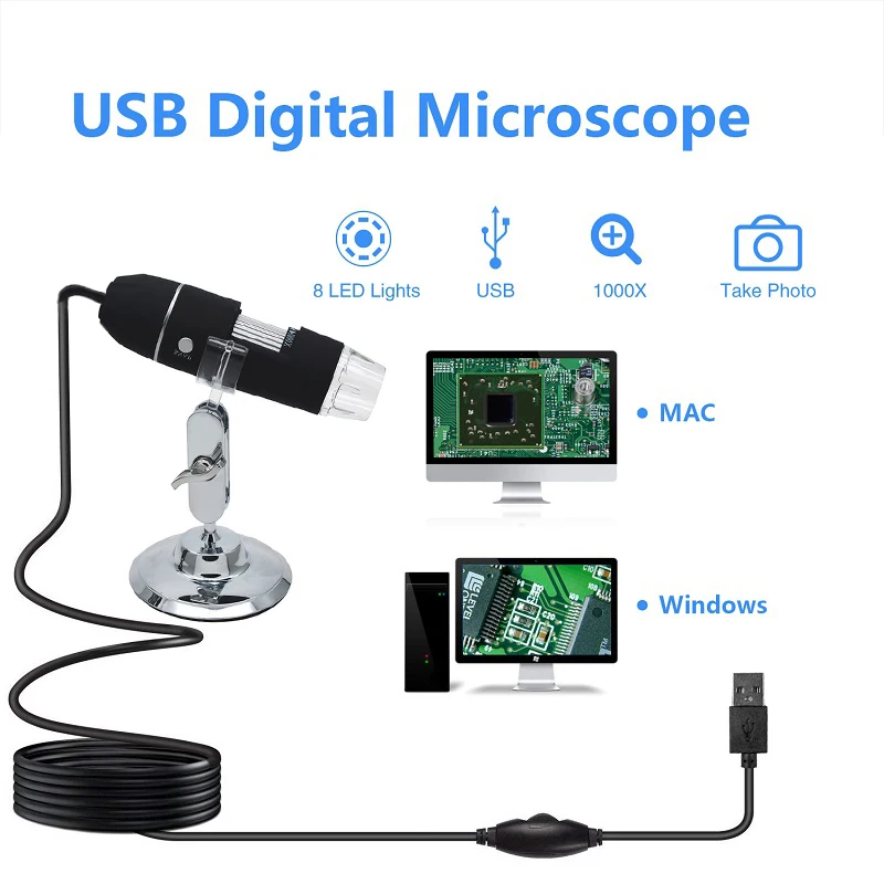 USB микроскоп с увеличительным стеклом 1000X 8 светодиодов 1 шт.|Микроскопы| |