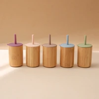 1pc wooden baby bamboo water cup with straw bpa free kids training cup portable storage snack container feeding cup