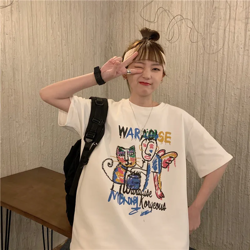 

Oversized T-Shirt Summer Women'S Harajuku Style Cartoon Cartoon Short-Sleeved T-Shirt Trend Street Loose Mid-Length Female Top