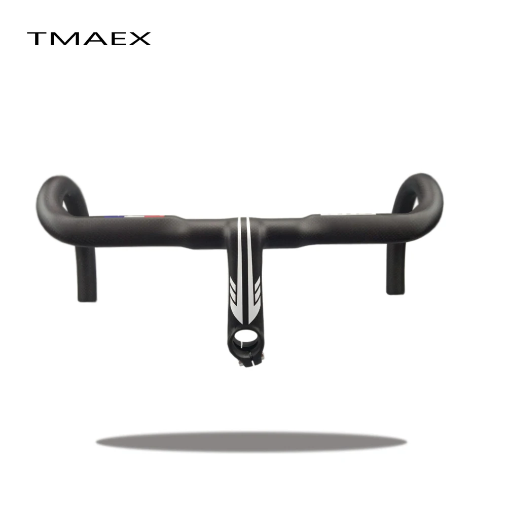 Руль TMAEX Road карбоновый шоссейный велосипед белый/черный матовый