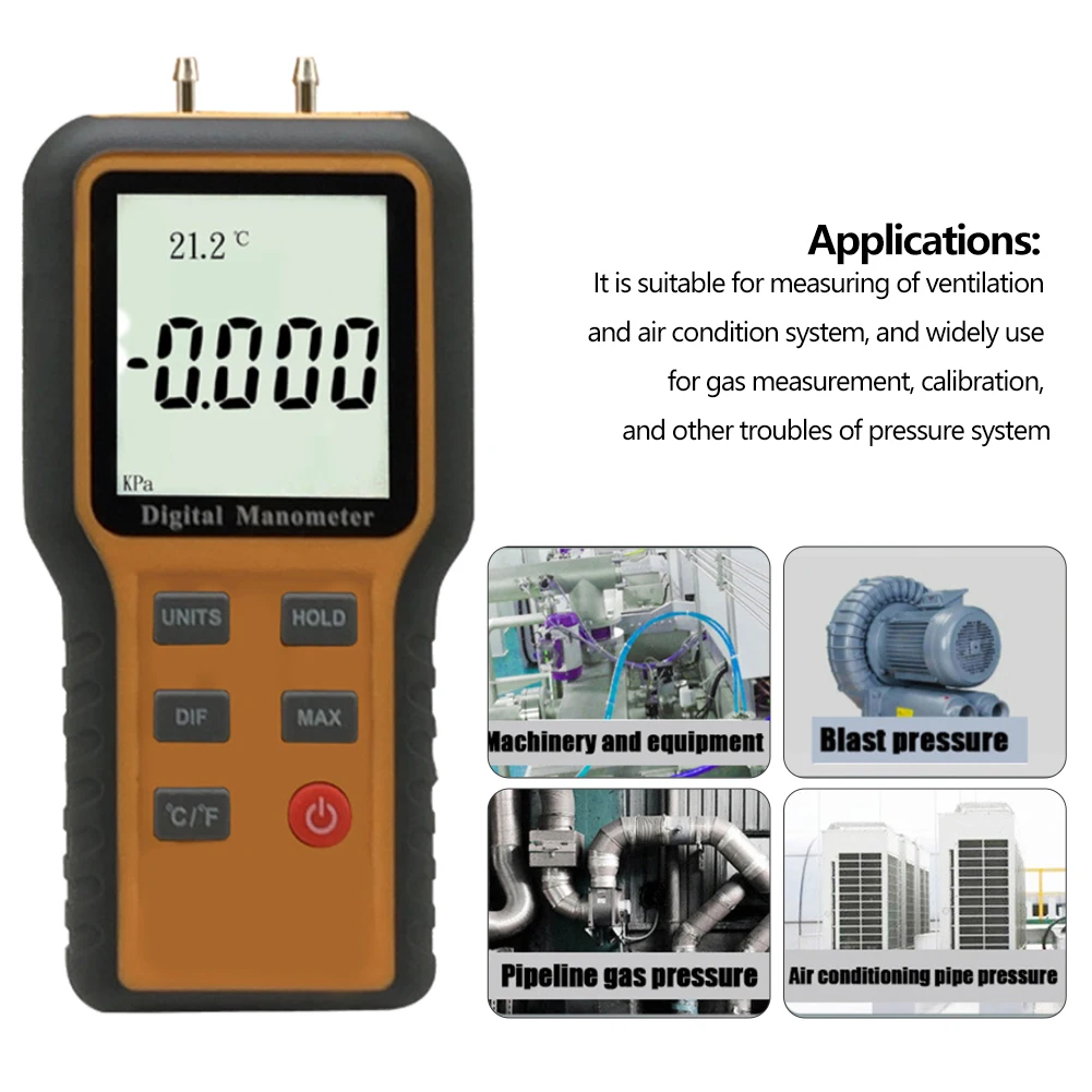 

Digital Manometer DIF Mode High Accuracy Portable Pipe Pressure LCD Display Use for Gas Measurement Pressure System Calibration