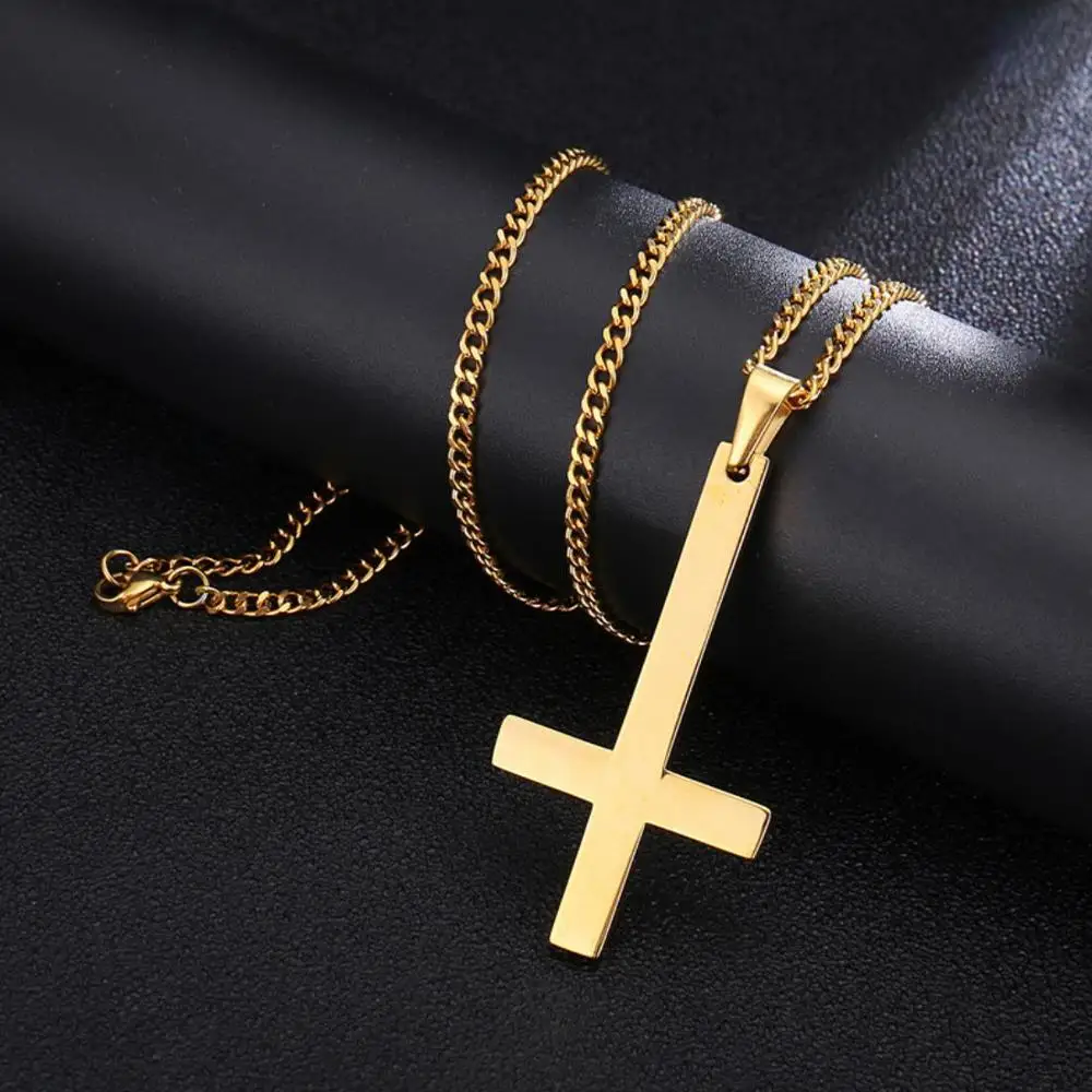 

Western Hot Inverted Cross Pendant Necklace Plain Stainless Steel Pendant Necklace Fashion Male Jewelry