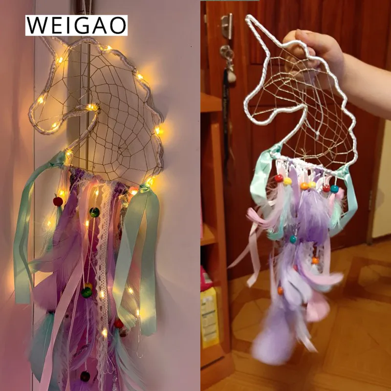 WEIGAO светодиодный Ночной светильник с единорогом настенный подвесной декор перо