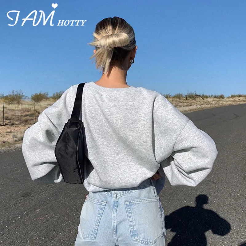 IAMHOTTY 90s эстетические и буквенным принтом базовый свитер с капюшоном для женщин
