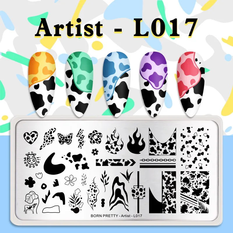 Пластины для стемпинга ногтей BORN PRETTY с изображением коровы из нержавеющей стали |