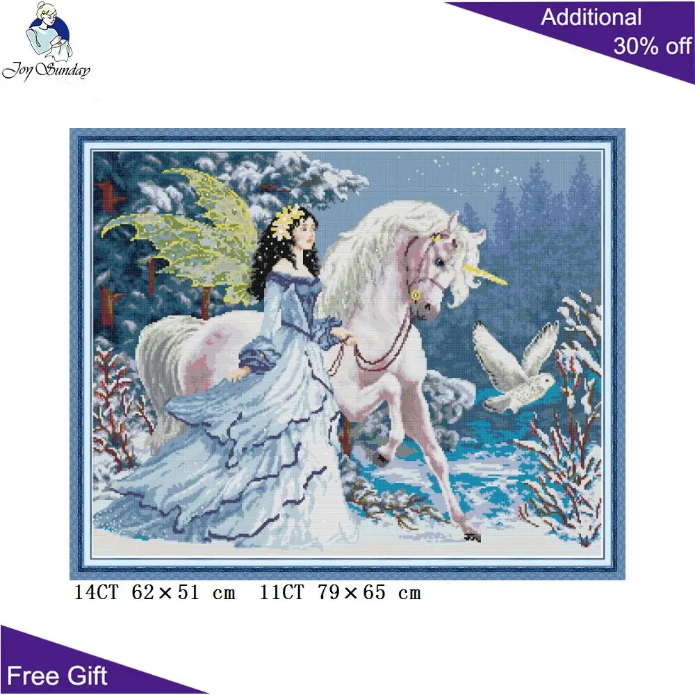 

Joy Sunday Elves Riding Unicorns RA320 14CT 11CT Counted and Stamped Home Decor Fairy Embroidery DIY Cross Stitch kits
